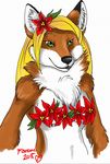  2015 blonde_hair breasts canine chest_tuft female flower flower_in_hair fox foxene fur green_eyes hair mammal naturally_censored nude plant solo tuft 