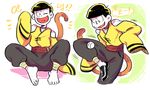  ;) bad_id bad_twitter_id baseball black_hair collar heart heart_in_mouth korean long_sleeves male_focus matsuno_juushimatsu monkey_tail multiple_views o2_(o2mm) one_eye_closed osomatsu-kun osomatsu-san sash sitting sleeves_past_wrists smile tail yellow_eyes 