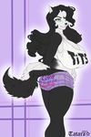  2015 anthro big_breasts black_fur black_hair black_nose breasts canine cleavage clothed clothing dog female fur green_eyes hair hi_res huge_breasts lips long_hair looking_at_viewer mammal nails shirt smile solo standing tatara94 underwear white_fur 