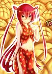  alastor_(shakugan_no_shana) bread chinese_clothes crop_top food gundam00uc highres long_hair looking_at_viewer melon_bread midriff navel red_eyes red_hair shakugan_no_shana shana solo 