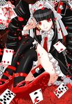  black_hair black_legwear card celestia_ludenberck danganronpa do10nn drill_hair gothic_lolita lolita_fashion long_hair maid_headdress red_eyes smile solo thighhighs 