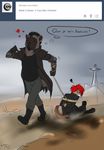  &lt;3 angry anthro black_hair brown_fur clothed clothing dimikendal101 duo ear_piercing facial_hair fur goatee grey_fur hair hands_behind_back hyena invalid_tag male mammal notched_ear piercing red_hair rope smile standing teeth text 