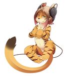  2015 anthro b-ern brown_hair facial_piercing feline female fur hair headphones lip_piercing mammal nude orange_fur paws piercing simple_background snakebite_piercing stripes tiger white_background yellow_eyes young 