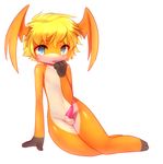  balls blush crunchobar cub digimon erection male patamon penis simple_background sitting solo tapering_penis young 