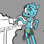  accident anthro blue_fur cat clothed clothing feline female fur mammal mature_female mother nicole_watterson panties parent skirt solo the_amazing_world_of_gumball toaster underwear 