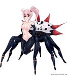  :q adeline_(monster_girl_island) arachne breasts extra_eyes highres insect_girl long_hair medium_breasts monster_girl monster_girl_island nipples nude pink_hair red_eyes redamz side_ponytail sidelocks solo spider_girl tongue tongue_out watermark web_address white_background 
