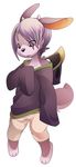  2015 ambiguous_gender anthro b-ern brown_eyes cervine clothing cub deer eito_(ern) fur grey_fur grey_hair hair hoodie horn mammal shorts simple_background solo white_background young 