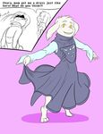  2015 ambiguous_gender anthro asriel_dreemurr blush boss_monster caprine chara_(undertale) clothing comic cute dress duo fur girly human male mammal monster narija simple_background undertale video_games white_fur 