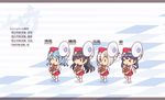  black_hair blue_hair character_name chibi garrison_cap hair_ornament hairclip hamakaze_(kantai_collection) hat instrument isokaze_(kantai_collection) isometric kantai_collection long_hair marching_band multiple_girls nakaaki_masashi short_hair sousaphone urakaze_(kantai_collection) ushio_(kantai_collection) white_hair 