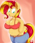  anthro anthrofied belly big_belly big_breasts breasts butt clothed clothing cutie_mark equestria_girls equine female friendship_is_magic fur graphene green_eyes hair hooves horn horse long_hair mammal multicolored_hair my_little_pony open_mouth overweight pony simple_background slightly_chubby solo sunset_shimmer_(eg) tongue two_tone_hair underwear unicorn 