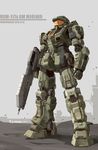  gun gundam halo_(game) highres master_chief mecha mechanization no_humans rifle spartan_(halo) weapon windforcelan 