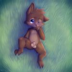  anthro balls barefoot finger_to_mouth furfit grass holding_leg league_of_legends looking_at_viewer lying mae mamal nipples nude on_back one_eye_closed one_leg_up outside penis penis_tip sheath signature video_games yordle 