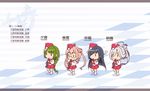  asashimo_(kantai_collection) black_hair braid character_name chibi clarinet garrison_cap green_hair grey_hair hair_bun hair_over_one_eye hat hayashimo_(kantai_collection) instrument isometric kantai_collection long_hair makigumo_(kantai_collection) marching_band multiple_girls nakaaki_masashi pink_hair ponytail single_braid twintails yuugumo_(kantai_collection) 