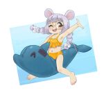  animal_humanoid barefoot bikini celesse_souris clothed clothing eyewear feet female glasses hair hi_res humanoid inflatable_toy mammal mammal_humanoid midriff mouse_ears mouse_tail pigtails ribbons rodent rodent_humanoid solo swimwear white_hair yokappa young 