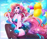  2015 balloon blue_eyes bra cleavage clothed clothing collar colorful dessert digital_media_(artwork) equine food friendship_is_magic horse ice_cream koveliana mammal my_little_pony pinkie_pie_(mlp) pony saliva sitting skirt solo underwear 