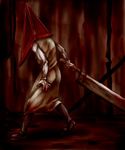  blood helmet male_focus monster muscle pyramid_head silent_hill silent_hill_2 solo sword weapon 