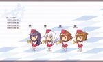  akatsuki_(kantai_collection) brown_hair character_name chibi folded_ponytail garrison_cap hair_ornament hairclip hat hibiki_(kantai_collection) ikazuchi_(kantai_collection) inazuma_(kantai_collection) instrument isometric kantai_collection long_hair marching_band multiple_girls nakaaki_masashi purple_hair short_hair trumpet white_hair 