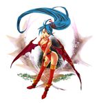  angel_wings blue_hair breasts breath_of_fire breath_of_fire_ii dragon dragon_girl green_eyes highres long_hair medium_breasts monster_girl nonon_(seiga) patty_the_phantom_thief pointy_ears ponytail solo thighhighs very_long_hair wings 