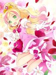  :d blonde_hair blush bow cure_flora earrings eyebrows floral_background flower flower_earrings flower_necklace full_body gloves go!_princess_precure green_eyes haruno_haruka jewelry kurasuke long_hair looking_at_viewer magical_girl multicolored_hair necklace open_mouth petals pink_bow pink_hair pink_skirt precure shoes skirt smile solo streaked_hair thick_eyebrows two-tone_hair white_footwear white_gloves 