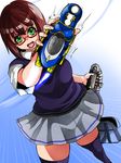  angry bag crossover gatack_zecter glasses green_eyes henshin henshin_pose idolmaster idolmaster_cinderella_girls isuna kamen_rider kamen_rider_gatack kamen_rider_kabuto_(series) maekawa_miku open_mouth parody pose rider_belt 