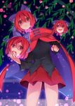  akagashi_hagane bow cape disembodied_head hair_bow headless long_sleeves looking_at_viewer miniskirt multiple_heads open_mouth pointing pointing_at_viewer red_eyes red_hair sekibanki shaded_face shirt skirt smile solo thighs touhou 