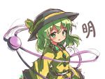  buttons collar green_eyes green_hair hat hat_ribbon komeiji_koishi looking_at_viewer open_mouth ribbon ryogo simple_background solo third_eye touhou translation_request upper_body white_background 