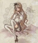  bad_id bad_pixiv_id blonde_hair bug butterfly corset doily hair_over_one_eye hair_ribbon high_heels insect juliet_sleeves lace long_hair long_sleeves maraich_juschenfe otoko_no_ko patalliro! puffy_long_sleeves puffy_sleeves ribbon sacco sepia shoes short_shorts shorts sitting thighhighs very_long_hair white_legwear 