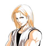  andy_bogard blonde_hair blue_eyes evilgun fatal_fury long_hair lowres male_focus muscle sleeveless smile solo the_king_of_fighters the_king_of_fighters_xiv upper_body 