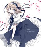  alice_margatroid alternate_costume bad_id bad_pixiv_id blonde_hair blue_eyes cierra_(ra-bit) finger_to_mouth hairband lolita_hairband looking_at_viewer meme_attire necktie petals puffy_short_sleeves puffy_sleeves shirt short_sleeves skirt solo touhou virgin_killer_outfit 