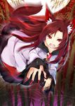  akagashi_hagane animal_ears bamboo brooch brown_hair fangs full_moon gem imaizumi_kagerou jewelry long_hair long_nose long_sleeves looking_at_viewer moon nail_polish open_mouth red_eyes red_nails shirt skirt solo tail touhou very_long_hair wide_sleeves wolf_ears wolf_tail 