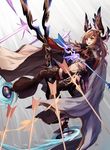  arrow black_legwear cape eruthika granblue_fantasy head_wings high_heels highres long_hair navel orange_eyes orange_hair solo song_(granblue_fantasy) space star_(sky) thighhighs zettai_ryouiki 