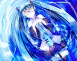  aqua_hair bad_id bad_pixiv_id banned_artist closed_eyes detached_sleeves hatsune_miku kou_(ahms) long_hair lying necktie skirt smile solo thighhighs twintails very_long_hair vocaloid 