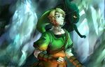  1girl blonde_hair blue_eyes forest hat imp link midna muse_(rainforest) nature pointy_ears red_eyes the_legend_of_zelda the_legend_of_zelda:_twilight_princess 