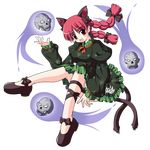  animal_ears bad_id bad_pixiv_id bow braid cat_ears cat_tail extra_ears full_body hair_ribbon highres kaenbyou_rin matsutake_gorou multiple_tails open_mouth red_eyes red_hair ribbon short_hair skull smile solo tail touhou transparent_background twin_braids twintails 