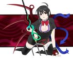  black_hair black_legwear breasts cleavage highres houjuu_nue large_breasts md5_mismatch polearm red_eyes shigeruoomi short_hair snake solo thighhighs touhou trident weapon wings zettai_ryouiki 