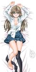  barefoot blush copyright_request dakimakura feet long_hair nail_polish open_clothes open_shirt pink_nails sanri_youko school_uniform shirt single_sock skirt socks solo thighhighs toenail_polish 