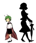  antennae arms_behind_back bad_id bad_pixiv_id cape closed_eyes closed_umbrella green_hair kazami_yuuka multiple_girls silhouette simple_background smile touhou umbrella white_background wriggle_nightbug yoshio_(440) 