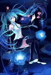  aqua_eyes aqua_hair bad_id bad_pixiv_id boots detached_sleeves fish flower hatsune_miku headphones headset legs long_hair musical_note necktie nnsnnns rose skirt smile solo thigh_boots thighhighs twintails underwater very_long_hair vocaloid wet wet_clothes zettai_ryouiki 