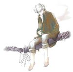  barefoot cigarette feet ginko hair_over_one_eye male_focus mushishi non-web_source shoes smoking solo white_hair 