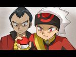  angry black_hair eyes father_and_son fingerless_gloves gloves hat headband holding holding_poke_ball letterboxed male_focus multiple_boys poke_ball poke_ball_(generic) pokemon pokemon_special red_eyes ruby_(pokemon) senri_(pokemon) spiked_hair tom. white_hair 