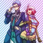  1girl 9wa bad_id bad_pixiv_id blue_eyes blue_hair blue_shirt glasses gloves gradient_hair hubert_ozwell multicolored_hair pascal red_eyes red_hair shirt tales_of_(series) tales_of_graces two-tone_hair white_hair 