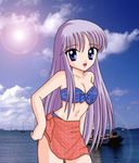  athena athena_(saint_seiya) beach bikini kido_saori kidou_saori long_hair purple_hair saint_seiya saori_kido smile swimsuit 