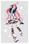  ahoge android bad_id bad_pixiv_id belt boots dress gloves headphones headset highres kneehighs legs long_hair nagi_kanami red_eyes red_hair robot_joints sf-a2_miki socks solo star striped striped_gloves striped_legwear vocaloid wrist_cuffs 