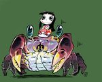  bangs black_hair blunt_bangs chibi crab crustacean hirano_masanori japanese_clothes original smile solo 