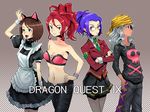  alternate_costume animal_ears annotated annotation_request blue_eyes boyaking brown_eyes brown_hair casual contemporary dragon_quest dragon_quest_ix glasses green_eyes grey_hair long_hair maid multiple_girls pantyhose purple_hair red_eyes red_hair short_hair skirt 