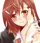  bad_id bad_pixiv_id biribiri blush brown_hair coin hair_ornament hairclip misaka_mikoto okowa short_hair solo tears to_aru_kagaku_no_railgun to_aru_majutsu_no_index 