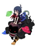  black_hair black_legwear chimera full_body highres houjuu_nue monster n_(ruff) nue red_eyes riding short_hair solo thighhighs touhou transparent_background ufo wings zettai_ryouiki 