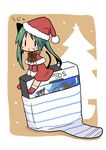  animal_ears blush cat_ears cat_tail chibi christmas fang francesca_lucchini green_hair handheld_game_console long_hair luu nintendo_ds open_mouth santa_costume solo strike_witches tail thighhighs world_witches_series |_| 