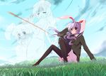  animal_ears bad_id bad_pixiv_id blazer bunny_ears inaba_tewi jacket long_hair multiple_girls necktie plus9 purple_hair red_eyes reisen_udongein_inaba skirt thighhighs touhou yagokoro_eirin zettai_ryouiki 