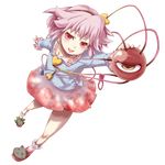  aaii bird cat eyes full_body hairband heart highres komeiji_satori open_mouth perspective pink_hair purple_hair red_eyes ribbon short_hair slippers smile solo touhou transparent_background 